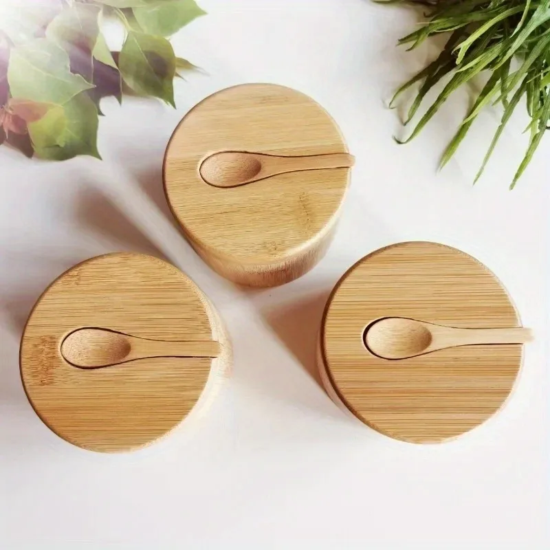 Porta Temperos Rotativo de Bambu com Colher Embutida
