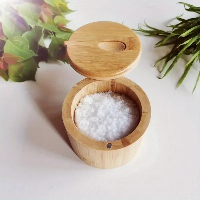 Porta Temperos Rotativo de Bambu com Colher Embutida