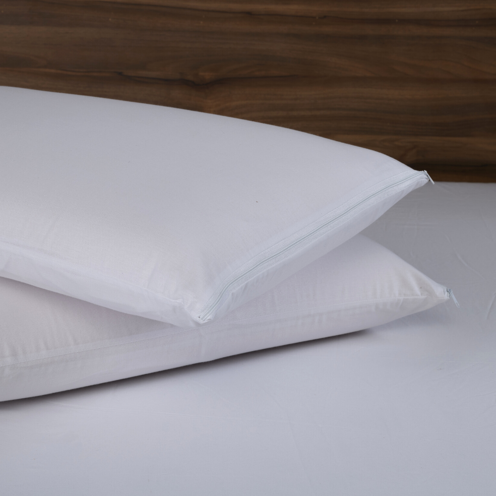 Capa Protetora Impermeável Para Travesseiro 1 Peça 70cm x 50cm 180 Fios 100% Algodão Com Zíper Branco