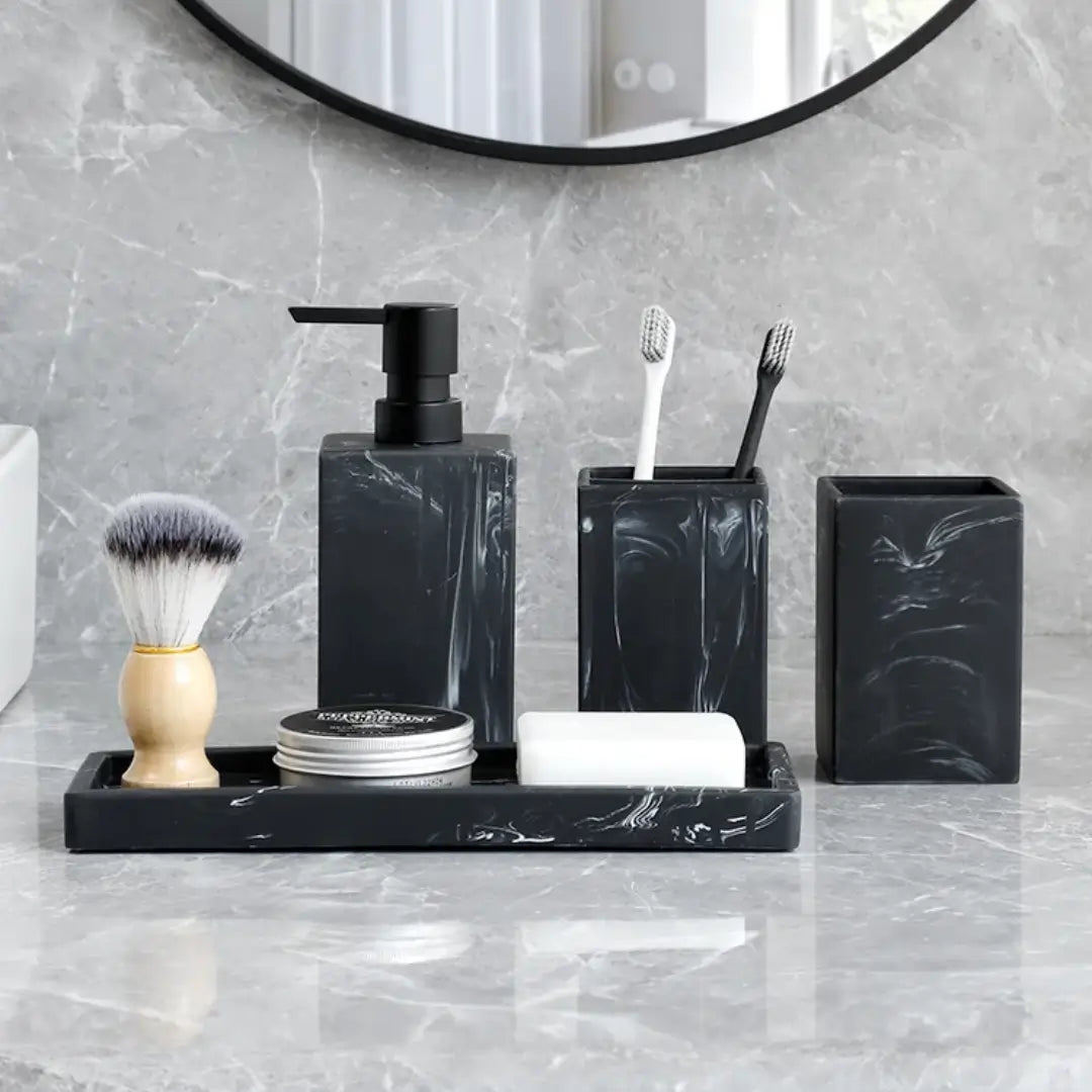 Kit Saboneteira para Banheiro Marmorizado 4 peças